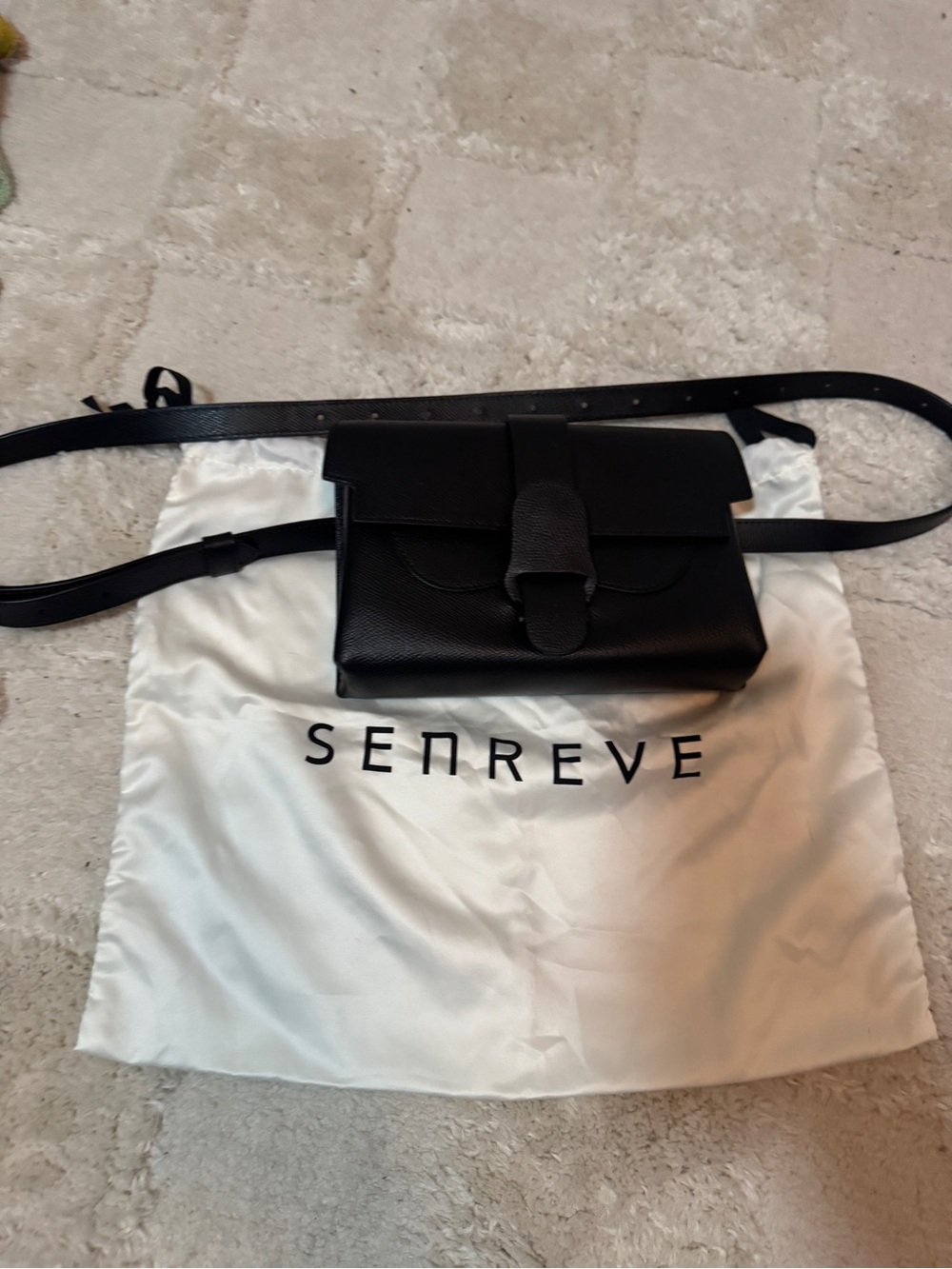 Senreve Aria Belt Bag Black Pebbled Leather Crossbody Waist Bag Made in Italy